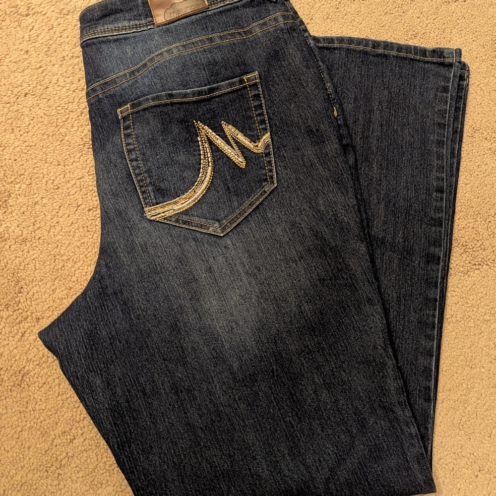 Maurices Dark Blue Jeans with Gold Stitching